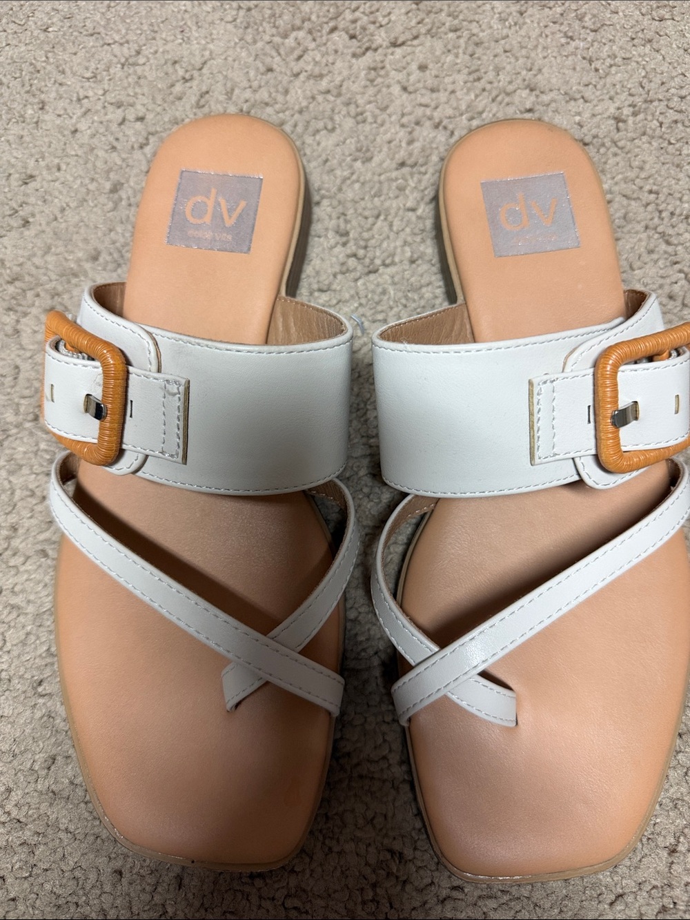 DV by Dolce Vita Cream Leather Like Buckle Crossover Slide Sandals